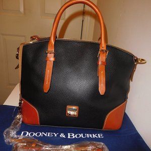 Dooney & Bourke Pebbled Grain Leather-- Black W/Dark Brown Domed Satchel NWT